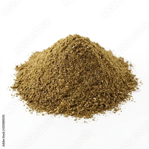 Coriander Powder Isolated on White Solid Background, Natural Ingredient for Healthy Cooking, Culinary Recipes, and Food Photography
