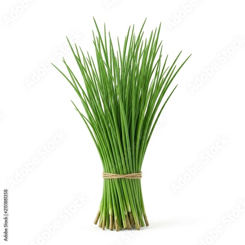 Fresh Chives Isolated on White Solid Background, Natural Botanical Element for Gardening, Eco Friendly Design, and Nature Concepts
