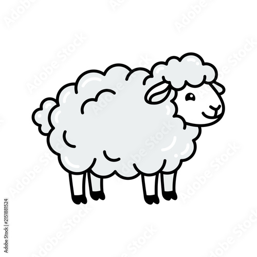 Cute cartoon sheep with fluffy wool and smiling face.