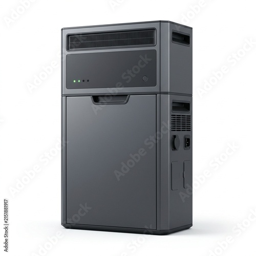 Smart Home Battery Storage System Isolated on White Solid Background, Renewable Energy Equipment for Solar Power, Backup Electricity, and Sustainable Living
