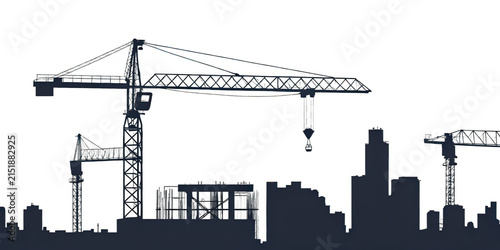 Silhouette of construction site equipment isolated on white background p n g a i generated crane bulldozer