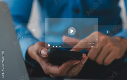 Modern concept live streaming and video content creation, business use technology laptop with multiple video play and live stream, digital media and online communication, social media marketing