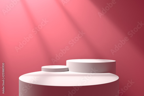 Pink round podiums on soft spotlight background for elegant product display banner and cosmetic presentation set