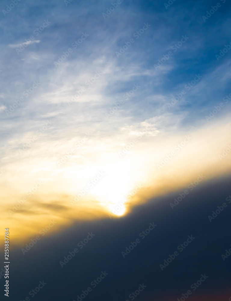 Fototapeta premium Sky sunset evening sunrise cloud weather dramatic landscape goldent and indigo color gradient pastel horizon, twilight yellow golden reflection morning nature environment energy ecosystem change
