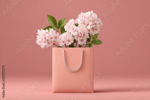 Minimalist Pastel Pink Shopping Bag Mockup