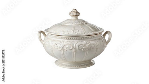 фотографія White ceramic soup tureen pot casserole cookware tableware isolated on transpare
