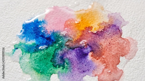 Wet Watercolor Pigment Reflections in Blue Pink Green and Amber, Abstract Background