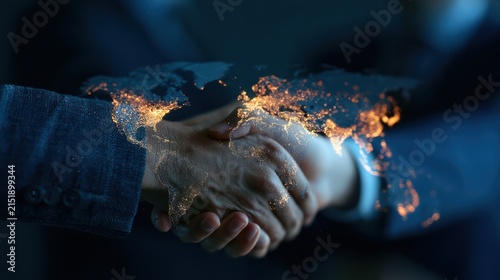 International business leaders collaborating and holding a world map, symbolizing global partnership and international strategy in a professional setting.