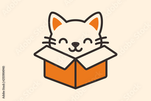 Cute Cat in Cardboard Box Logo.Perfect for pet shops, animal brands, packaging, stickers, and playful branding.