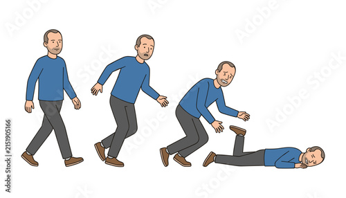 Foto Man Tripping and Falling Sequence Diagram Set Showing Stumbling Motion Loss of