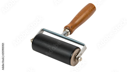 Classic black rubber brayer roller ink printmaking handtool craft tool isolated on transparent background