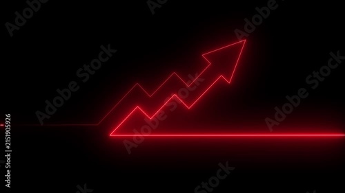 Abstract neon arrow business growth chart animation, red upward graph on black background.