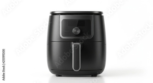 Black Modern Air Fryer Appliance on White Background