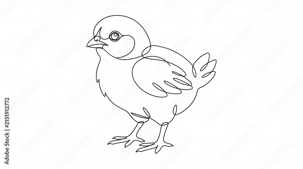 Fototapeta premium Minimalist One Line Drawing of a Cute Baby Bird Chick in Continuous Line Art Style