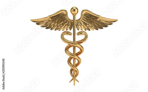 Golden caduceus symbol isolated on transparent background