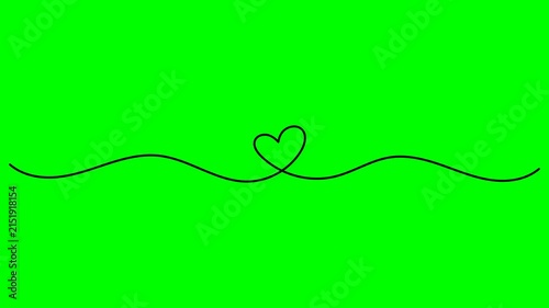 Animated Continuous One Line Heart with Elegant Wavy Curves on Green Screen Background, Minimal Romantic Love Divider for Valentine, Wedding, Greeting Card and Video Overlay