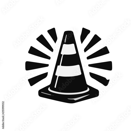 Black and White Traffic Cone Vector Illustration with Radial Lines