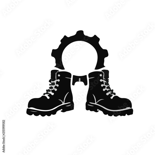 Black Work Boots and Gear Cog Icon Vector