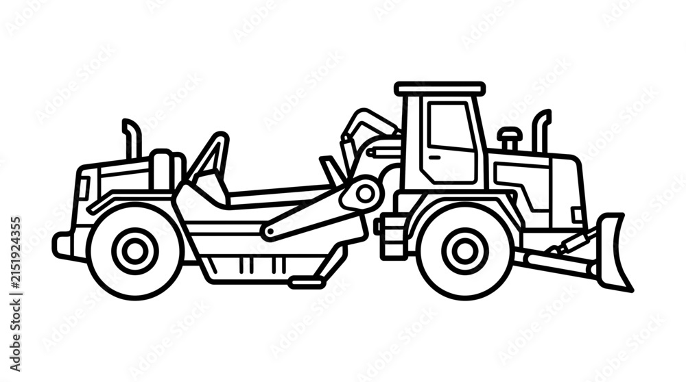 Fototapeta premium Heavy construction scraper vehicle outline industrial equipment for earthmoving