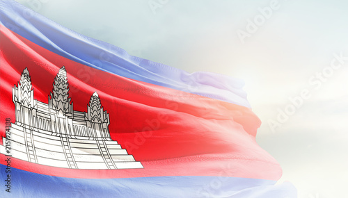 Принти на полотні Cambodia flag waving in beautiful sky.