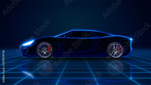Futuristic Concept Car on Technology Grid Side View Illustration