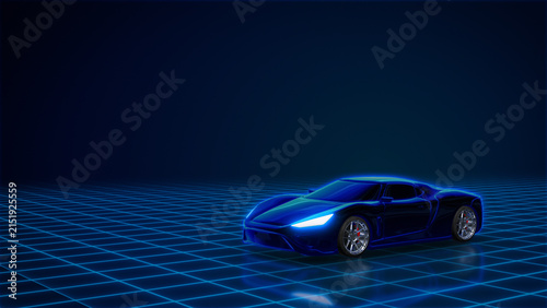 Futuristic Concept Car on Technology Grid with Copy Space Illustration