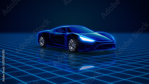 Futuristic Concept Car on Technology Grid with Blue Lighting Illustration