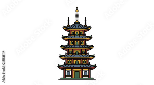 Traditional east asian multi story pagoda building illustration