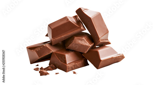 Фотография Broken milk chocolate pieces stacked heap