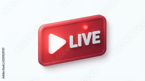 Red Live Play Button Icon Indicating Streaming and Broadcast for Digital Media.