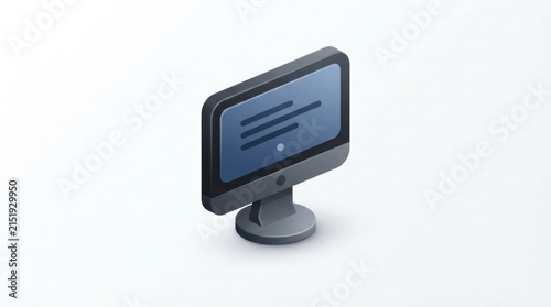 Minimalist 3D Computer Monitor Floating on Light Background Display Illustration.