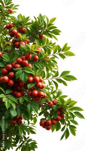 A majestic chestnut tree with vibrant green leaves and abundant fruit on a pristine white background, nature, peaceful scene