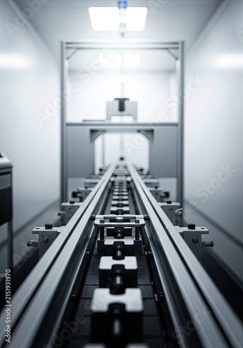 Precision Engineering - Automated Rail System in a Modern Industrial Setting.