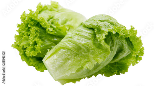 Two heads of crisp iceberg lettuce with green ruffled leaves