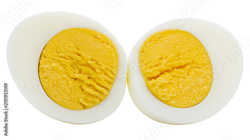 Hard boiled egg halves with yellow yolk and white albumen
