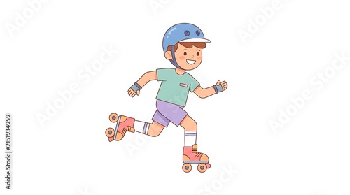 Life skills for kids learning roller skating outdoors with safety gear