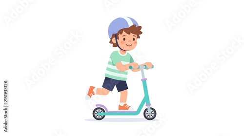 Life skills for kids learning balance and coordination while riding kick scooter