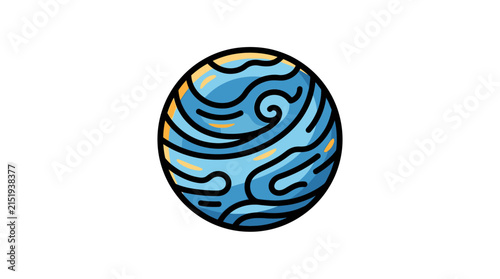 Stylized planet with swirling patterns and stripes