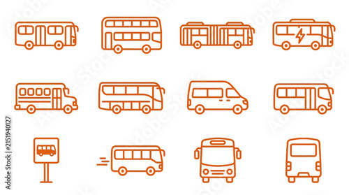Orange public bus and transit line icons.