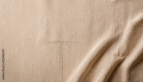 Beige Woven Linen Cotton Fabric Texture Background With Subtle Grain And Copy Space