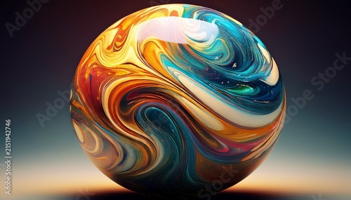 Abstract Colorful Swirling Marble Sphere With Vibrant Patterns And Glossy Surface