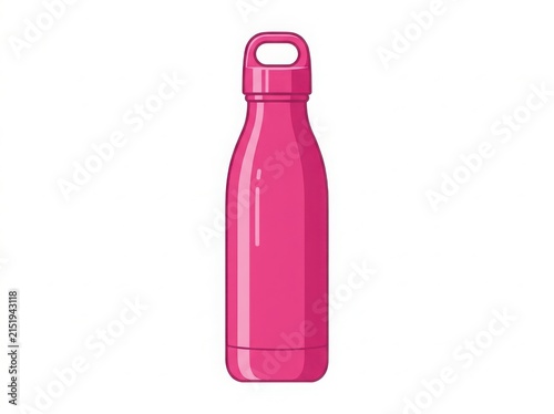 Pink reusable water bottle with handle on white background isolated on white background