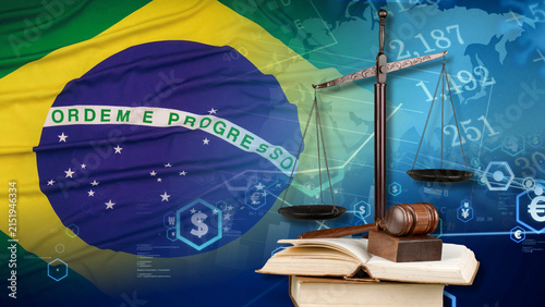 Bild auf Leinwand The Brazilian financial and legal data display features the Brazil flag, a scale