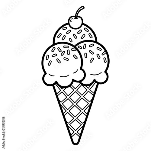 Canvas Print Double scoop ice cream cone coloring page with a cherry on and sprinkles for kid