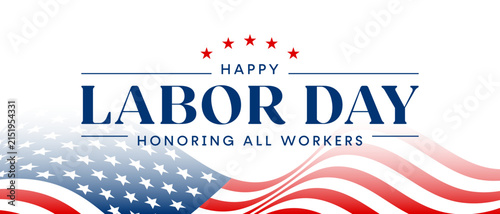 American Labor Day celebration banner, US flag background
