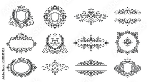 Ornate Monogram & Emblem Collection: Heraldic Crests, Laurels, Flourishes