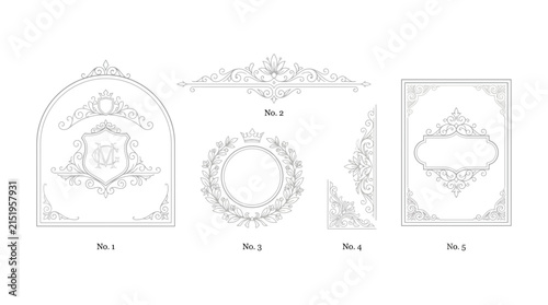 Ornate Monogram and Decorative Frames Vector Elements Isolated