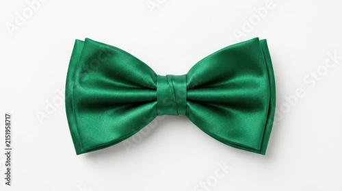 Sophisticated emerald green satin bow tie isolated on a white background for weddings and formal events. This elegant menswear accessory represents luxury style and classic fashion for modern wear.