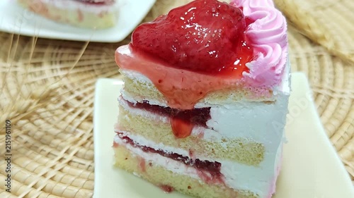 Sliced Strawberry Cake On White Plate
