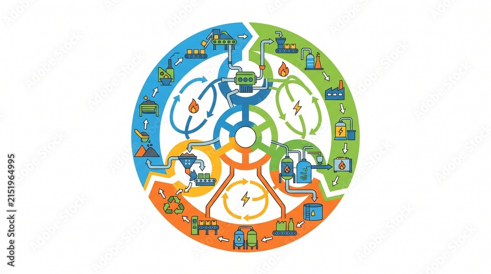 Naklejka premium Circular economy and industrial production process flow chart infographic icon